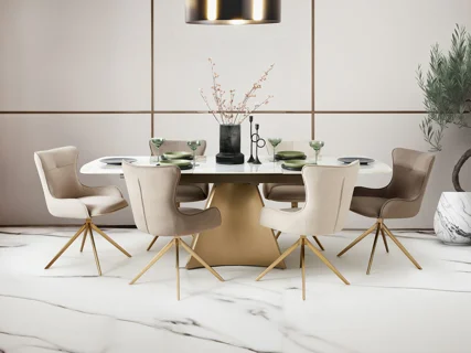 GLENEAGLES DINING TABLE & 6 TAY CHAIRS IN LATTE